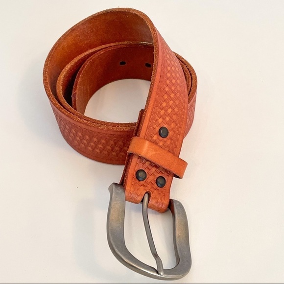 Genuine Embossed Leather Belt In Tan Camel Color OS - Picture 2 of 8